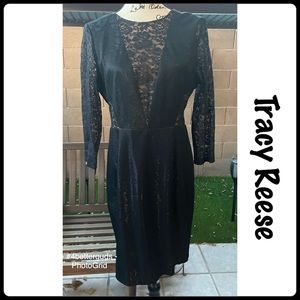 New Tracy Reese Black & Nude Lace Sheath Cocktail dress Sz 12